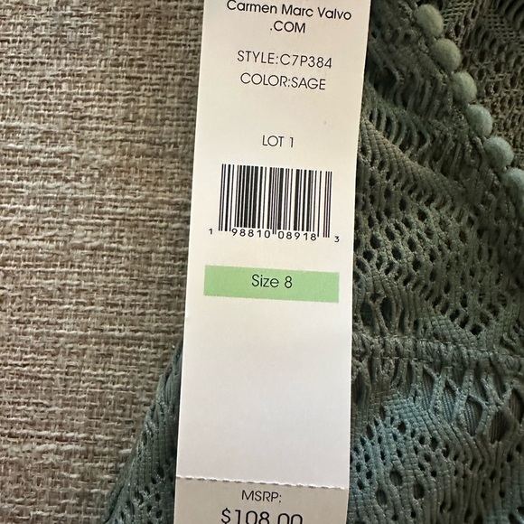 Carmen Marc Valvo Women's Crochet Scoop-Neck One-Piece Swimsuit SAGE GREEN  Sz 8 - Picture 8 of 9
